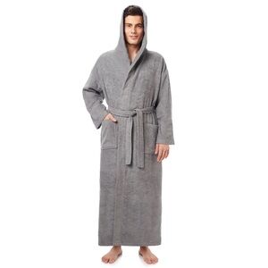NEW Arus Unisex Gray Hooded Full Length Pocketed Turkish Bathrobe Small/Med NWT